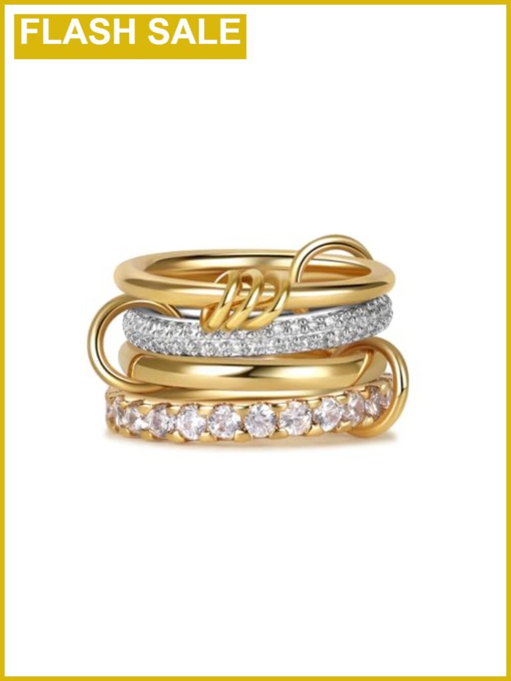 18K Gold-Plated Interlocked Quad Ring CZ Band Stackable Women's Jewelry